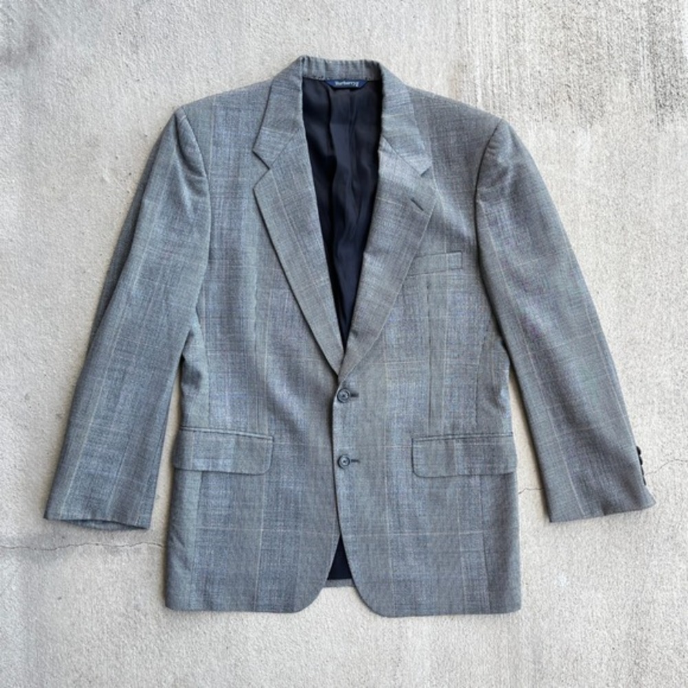 VTG‎ Burberrys Blazer Mens 40R Grey Plaid Wool Sports Coat Union Made 1990s